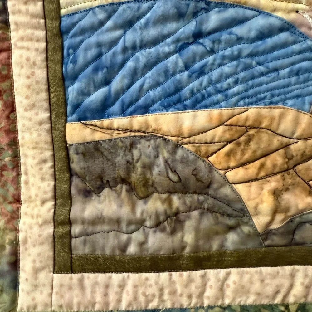 Scenic Quilted 2007 rocky beach and bird Wall Hanging - Multicolor